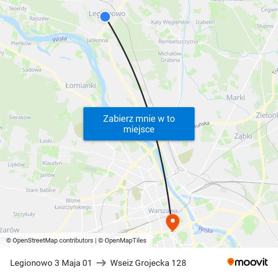 Legionowo 3 Maja 01 to Wseiz Grojecka 128 map