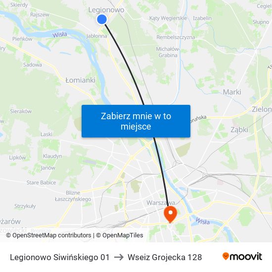 Legionowo Siwińskiego 01 to Wseiz Grojecka 128 map