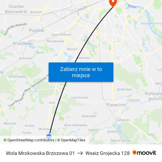 Wola Mrokowska Brzozowa 01 to Wseiz Grojecka 128 map