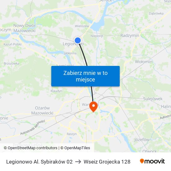 Legionowo Al. Sybiraków 02 to Wseiz Grojecka 128 map