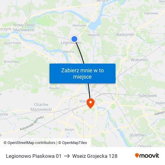 Legionowo Piaskowa to Wseiz Grojecka 128 map