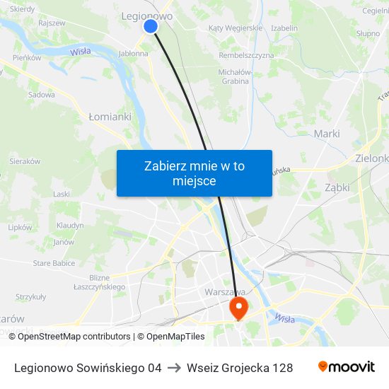 Legionowo Sowińskiego 04 to Wseiz Grojecka 128 map