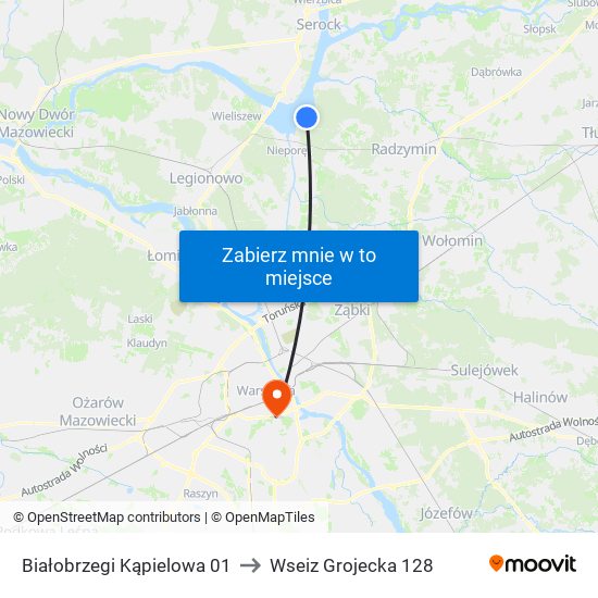 Białobrzegi Kąpielowa 01 to Wseiz Grojecka 128 map