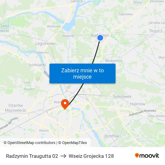 Radzymin Traugutta 02 to Wseiz Grojecka 128 map