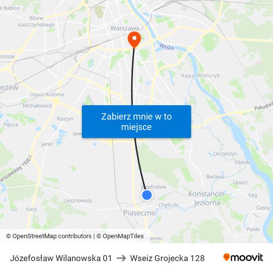 Józefosław Wilanowska 01 to Wseiz Grojecka 128 map