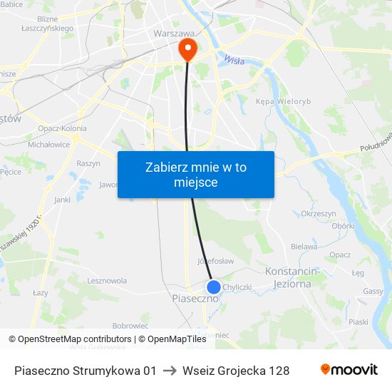 Piaseczno Strumykowa 01 to Wseiz Grojecka 128 map