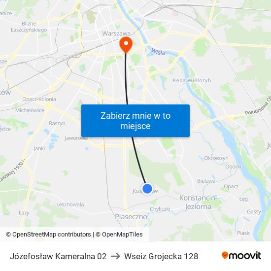 Józefosław Kameralna 02 to Wseiz Grojecka 128 map