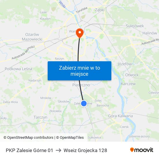 PKP Zalesie Górne 01 to Wseiz Grojecka 128 map