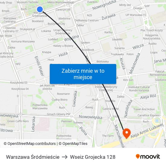 Warszawa Śródmieście to Wseiz Grojecka 128 map