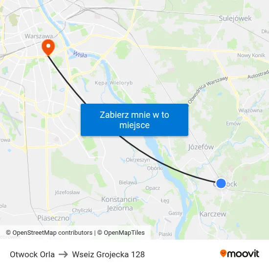 Otwock Orla to Wseiz Grojecka 128 map