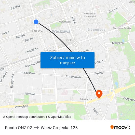 Rondo ONZ 02 to Wseiz Grojecka 128 map