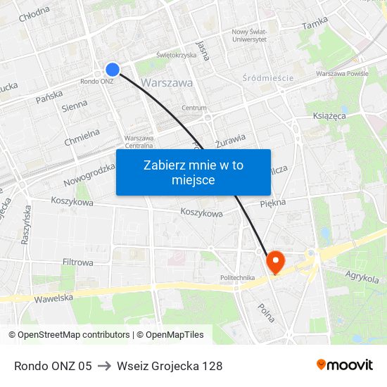 Rondo ONZ 05 to Wseiz Grojecka 128 map