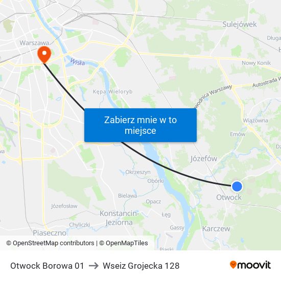 Otwock Borowa 01 to Wseiz Grojecka 128 map