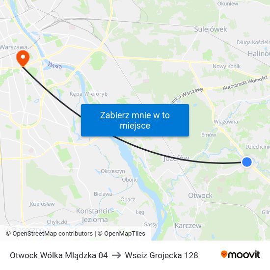 Otwock Wólka Mlądzka 04 to Wseiz Grojecka 128 map