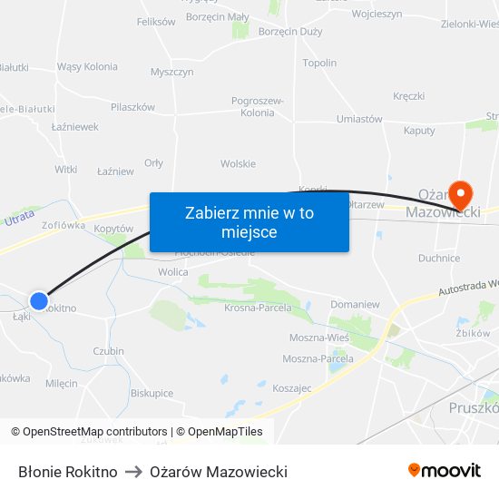 Błonie Rokitno to Ożarów Mazowiecki map