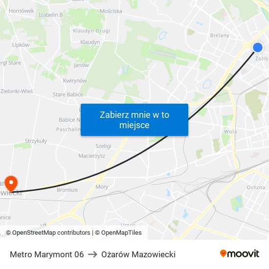 Metro Marymont 06 to Ożarów Mazowiecki map