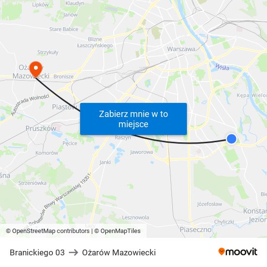 Branickiego 03 to Ożarów Mazowiecki map