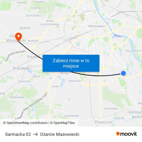 Sarmacka 02 to Ożarów Mazowiecki map