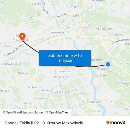 Otwock Teklin II 02 to Ożarów Mazowiecki map