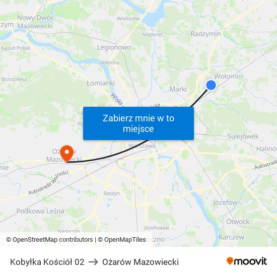 Kobyłka Kościół 02 to Ożarów Mazowiecki map