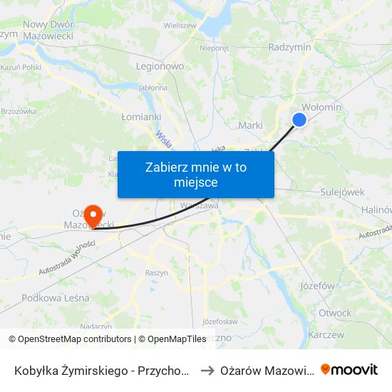 Kobyłka Żymirskiego-Przychodnia to Ożarów Mazowiecki map