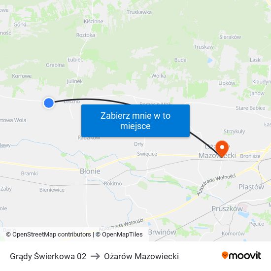 Grądy Świerkowa 02 to Ożarów Mazowiecki map