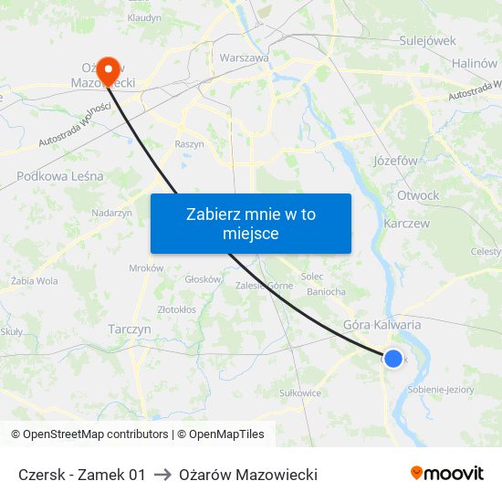 Czersk - Zamek 01 to Ożarów Mazowiecki map