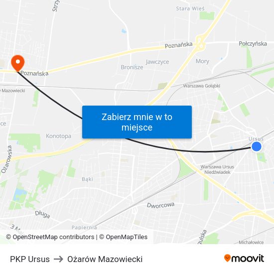 PKP Ursus to Ożarów Mazowiecki map