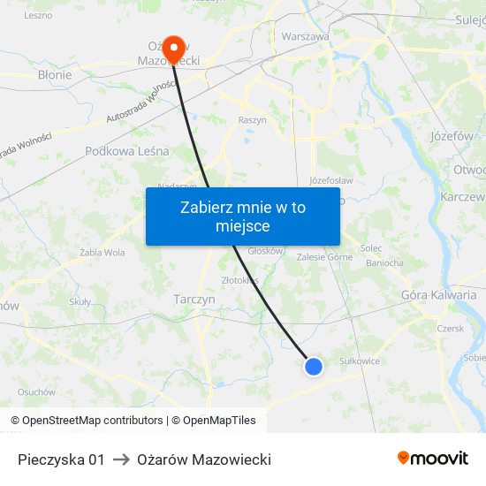 Pieczyska 01 to Ożarów Mazowiecki map