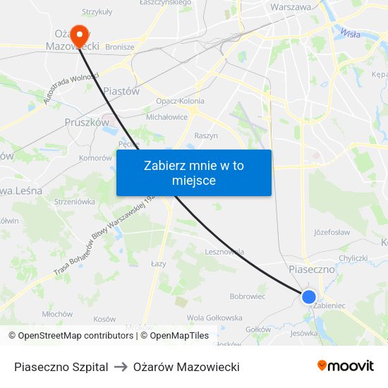 Piaseczno Szpital to Ożarów Mazowiecki map