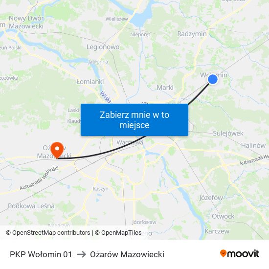 PKP Wołomin 01 to Ożarów Mazowiecki map