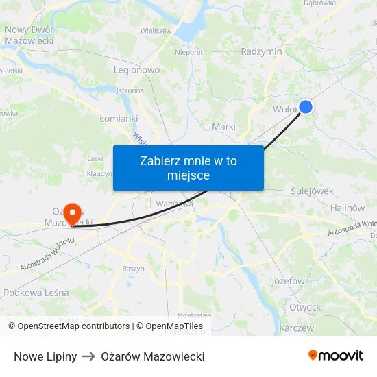 Nowe Lipiny to Ożarów Mazowiecki map