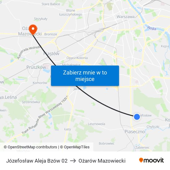 Józefosław Aleja Bzów 02 to Ożarów Mazowiecki map