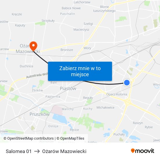 Salomea 01 to Ożarów Mazowiecki map