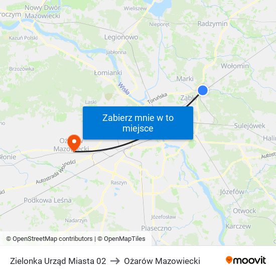 Zielonka Urząd Miasta 02 to Ożarów Mazowiecki map