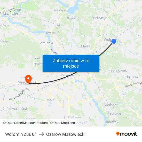 Wołomin Zus 01 to Ożarów Mazowiecki map