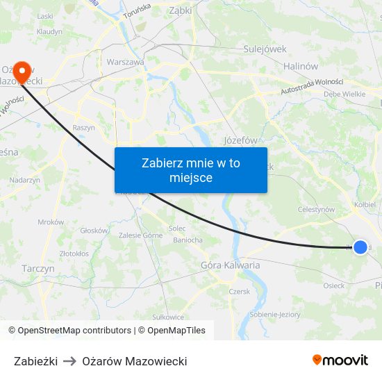 Zabieżki to Ożarów Mazowiecki map