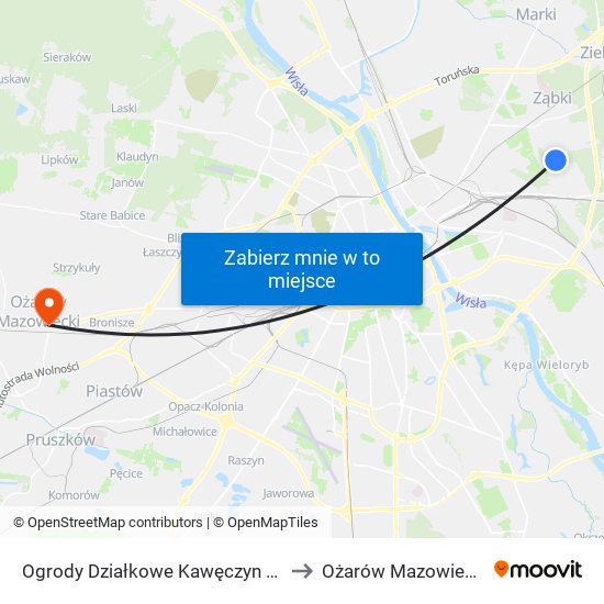 Ogrody Działkowe Kawęczyn 01 to Ożarów Mazowiecki map