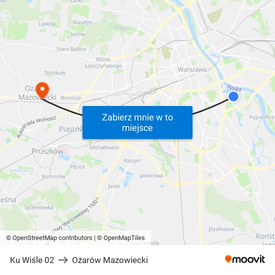 Ku Wiśle 02 to Ożarów Mazowiecki map