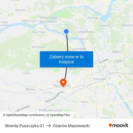 Skierdy Puszczyka 01 to Ożarów Mazowiecki map