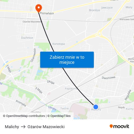 Malichy to Ożarów Mazowiecki map