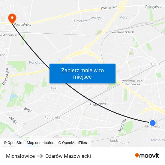 Michałowice to Ożarów Mazowiecki map