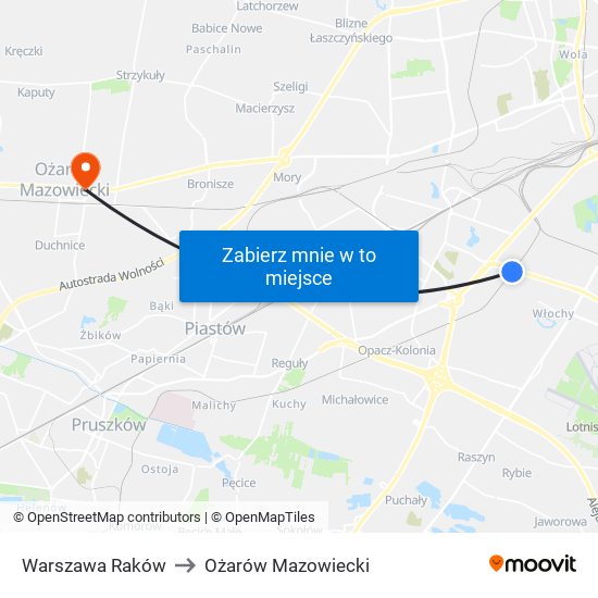 Warszawa Raków to Ożarów Mazowiecki map