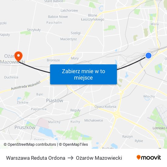 Warszawa Reduta Ordona to Ożarów Mazowiecki map