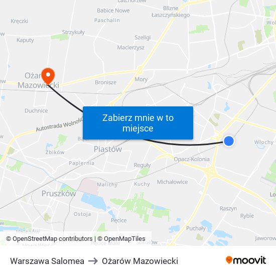 Warszawa Salomea to Ożarów Mazowiecki map