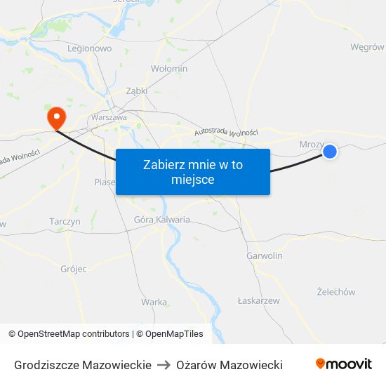 Grodziszcze Mazowieckie to Ożarów Mazowiecki map