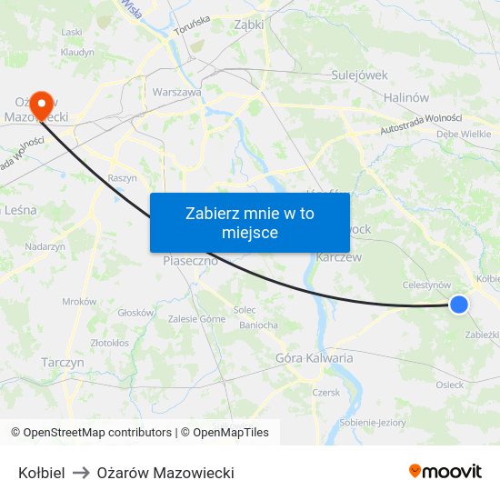 Kołbiel to Ożarów Mazowiecki map