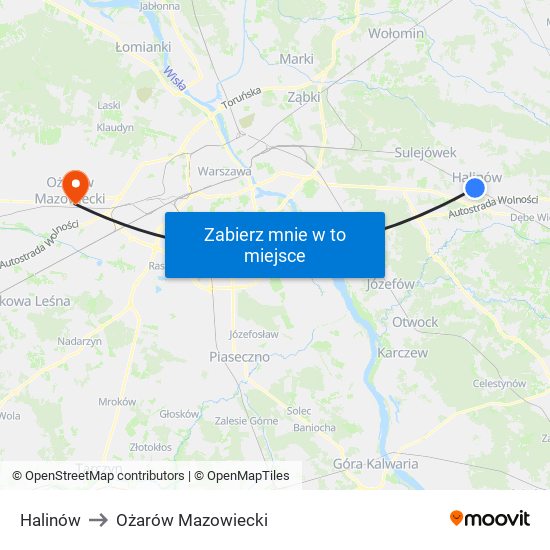 Halinów to Ożarów Mazowiecki map