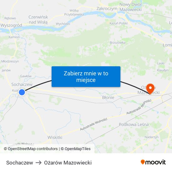 Sochaczew to Ożarów Mazowiecki map