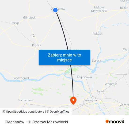 Ciechanów to Ożarów Mazowiecki map